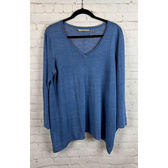 SOFT SURROUNDINGS blue linen blend knit swing sweater pullover size M Petite - Picture 1 of 9